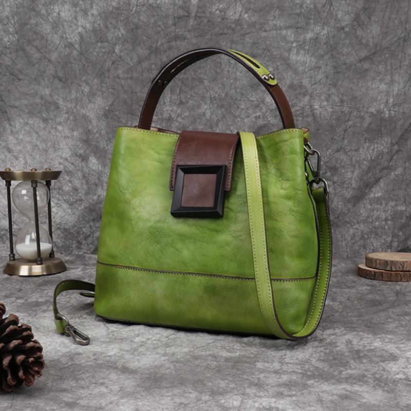 Real Leather Bag Retro Genuine Leather Diagonal Cross Bag Tree Cream Leather Multifunctional Women's Hand-held Diagonal Cross Bag
