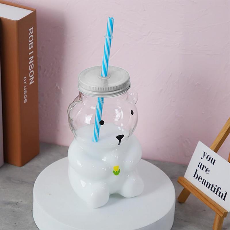 Bärchenbecher, Plastik-Honigbärchen-Trinkbecher mit Strohhalm, Plastikbecher mit Deckeln und Strohhalmen, Niedliche Tassen Bärchen-Trinklernbecher Kaffee Bier Wein