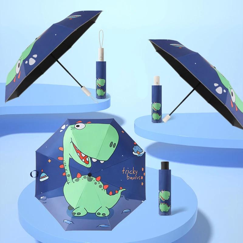 Automatic Umbrella Dinosaur Umbrella Sun Protection and Wind Edge Reflective Strip Non-springback Design Travel Folding Umbrella