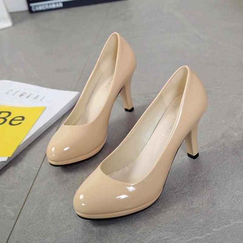 Fashion 2024 New Pumps Women Shoes Style High Heels Shallow Ladies Platform Shoes Square Heels Women Office Party Round Toe Black Shoes
