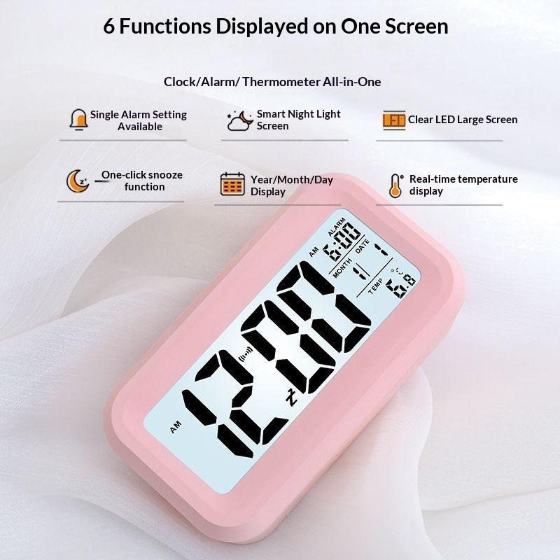 Digital Compact Alarm Clock Temperature Date Display Multiple Colors Easy to Operate for Elderly Student Daily Use