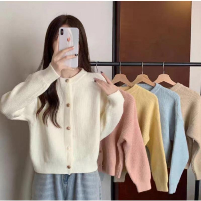 

Темпераментный вязаный кардиган женский осенне-зимний новый однотонный простой модный универсальный свитер-жакет average size