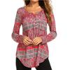 Vintage Print Long Sleeve for Women V-neck Button Down High Waist Irregular Long Sleeve Shirt Breathable Lightweight Soft Comfortable Work Top