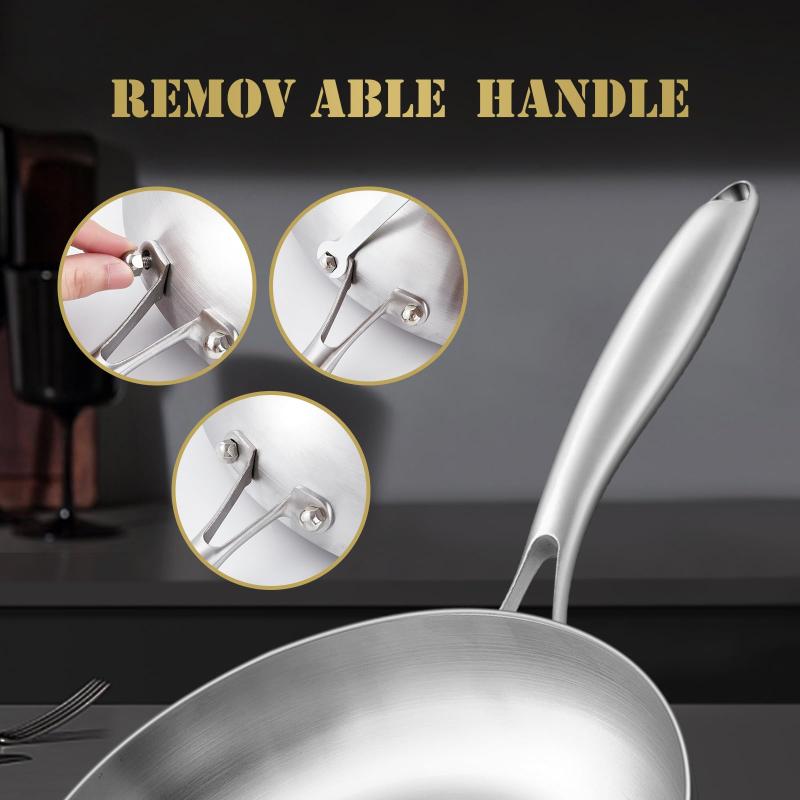 Frying Pan 410 Stainless Steel Fast Heat Conduction Uncoated Fry Pan for Quick Daily Meal Cooking