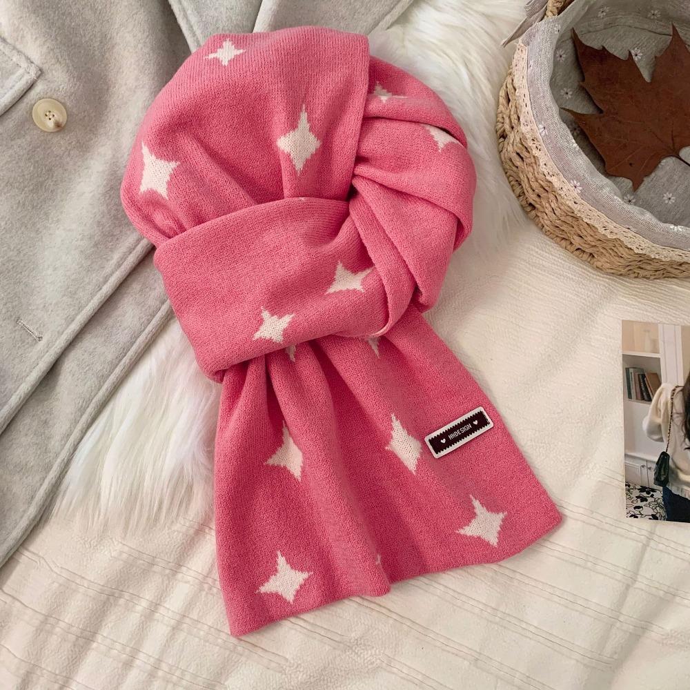 

Soft Star Pattern Neckerchief Korean Style Cashmere Knitted Shawl Sweet Women Winter Scarf Daily рожевий