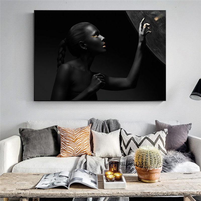 

Черное золото, африканское искусство, обнаженная женщина, холст, живопись, постеры и принты, скандинавская настенная картина для декора гостиной 20*40cm
