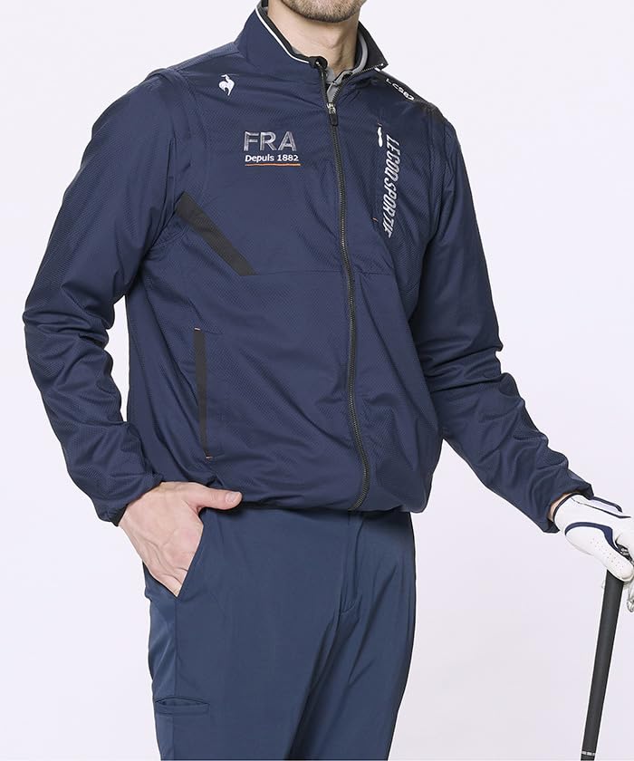 Le Coq Sportif Golf Stretch Forcer a classic jacket with detachable and windproof and Navy Size Men's Blouson, 2-way water-repellent, sleeves,