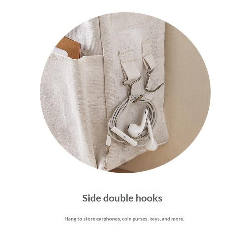 Bedside Hanging Organizer Multiple Pockets Durable Cotton Linen Large Capacity for Hospital Patient Bed Storage