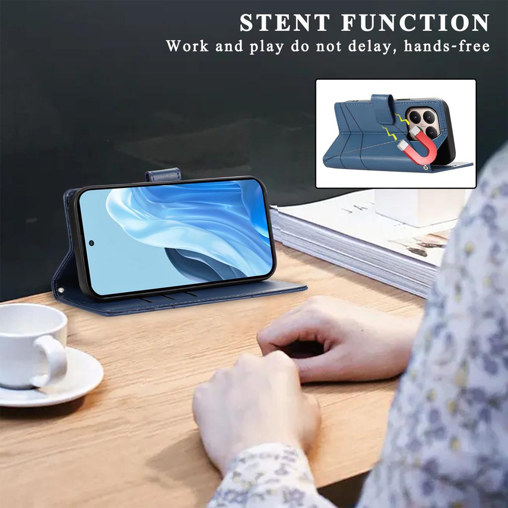 For Xiaomi 15T Phone Case Line Imprint Leather Wallet Cover with Wrist Strap