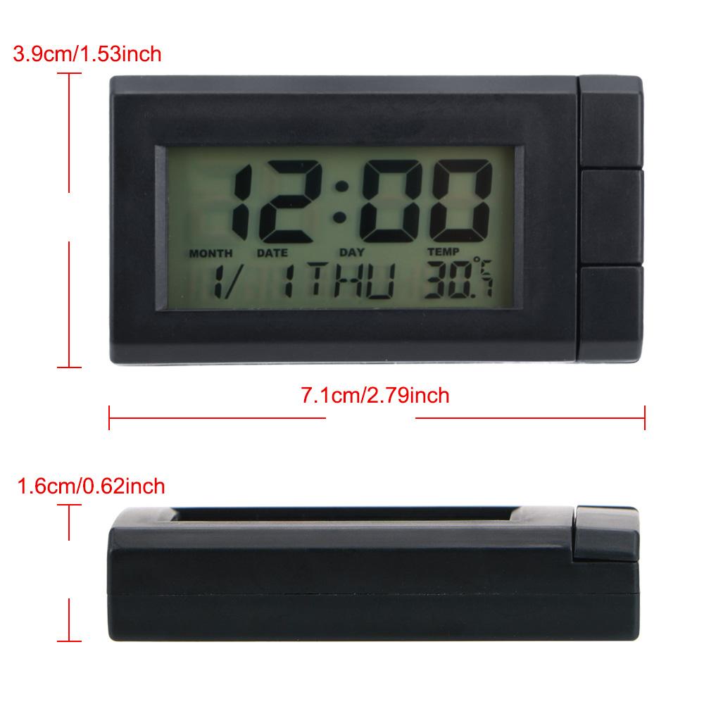 Car LCD Digital Display Clock Auto Watch Thermometer Car Ornaments Temperature Display Electronic Clock Self-Adhesive