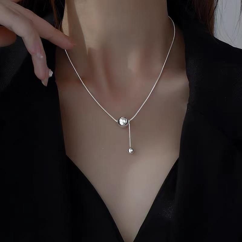 2025 Women's Wish-Granting Clavicle Necklace: Sterling Silver-Plated Snake Chain with Small Ball Accent