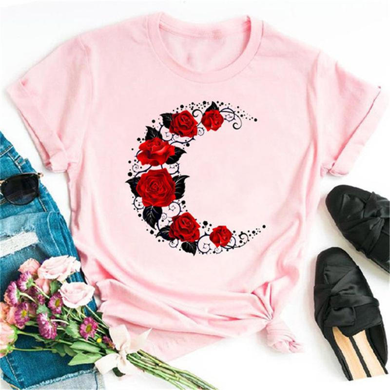 New Harajuku Women's T-shirt Fashion Creative Reose Musical Note Printed T Shirt Casual Shirt Short-sleeved Female Tshirt