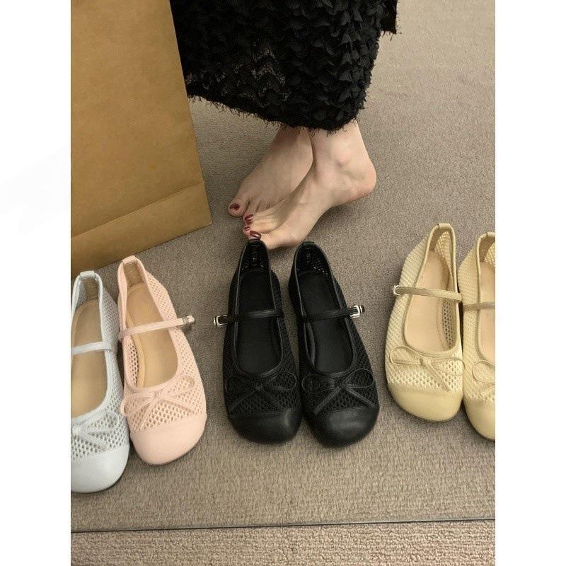 French flat Mary Jane single shoes women's shoes 2025 new summer temperament evening breeze breathable bow sandals