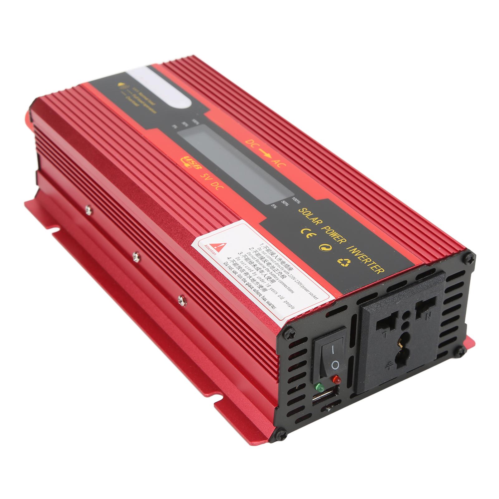 

Red Power Inverter Modified Sine Wave 12V 24V to 220V Car Converter with Universal Outlet USB Charging Port LCD Display