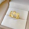 Real Gold Copper Coin Four-Leaf Flower Ring Opening Adjustable Light Luxury Jewelry Japanese Ring Couple Ring
