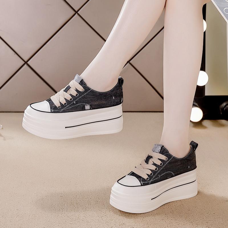 Inner heightening thick sole spring and summer new inner heightening thick sole canvas women's shoes dad shoes single shoes