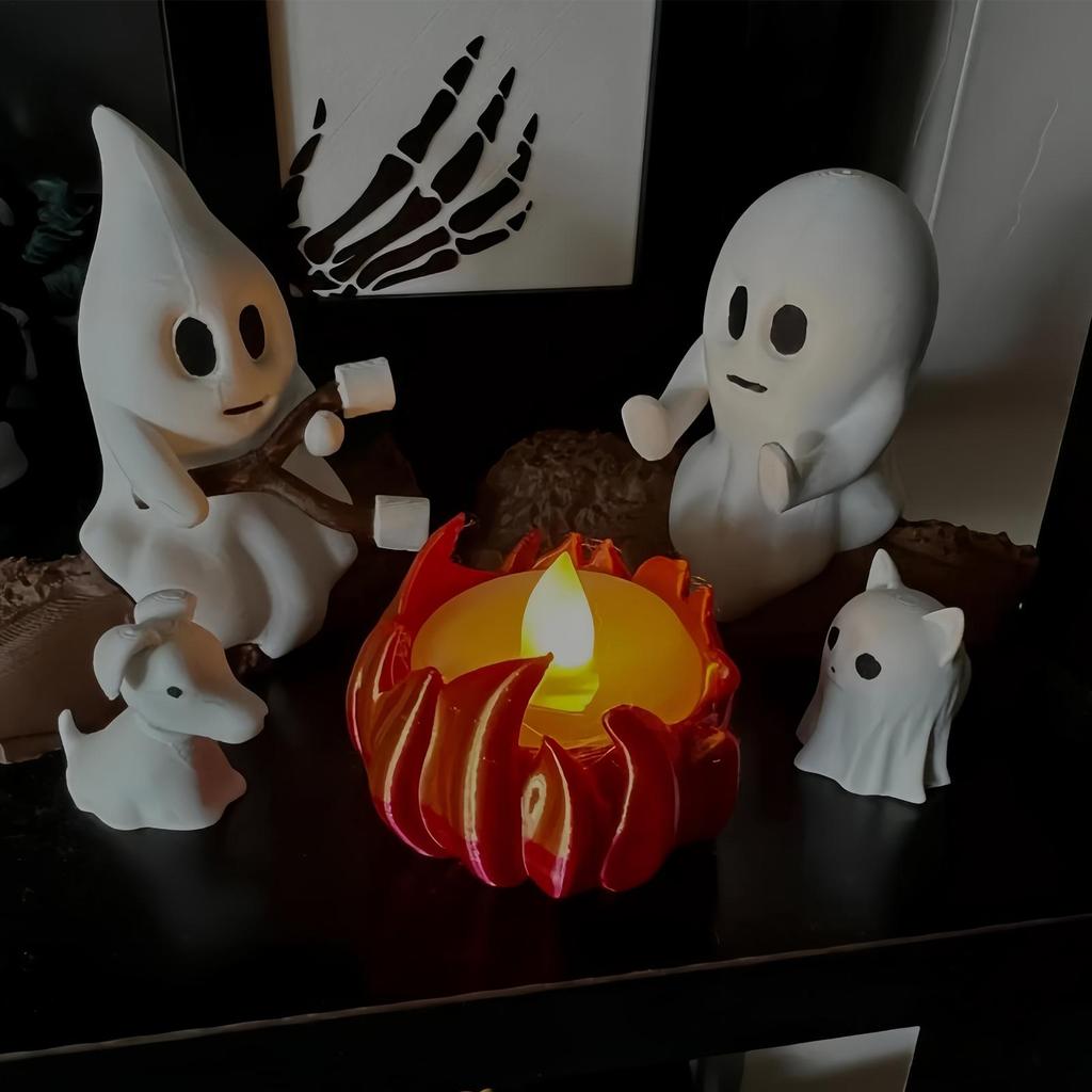 Ghost Campfire Flickering Gathering Spooky Cute Ghost Figurine Halloween Statue for Outdoors Indoor Night Gathering Family