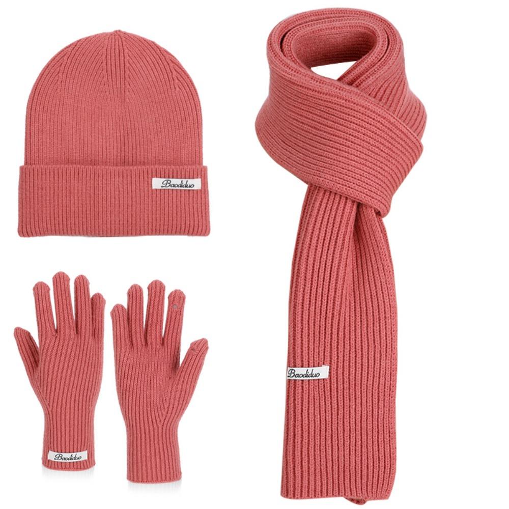 Solid Color Hat Scarf Gloves Set Warm Winter Beanie Hat Neck Warmer Thermal Knit Cap Hiking