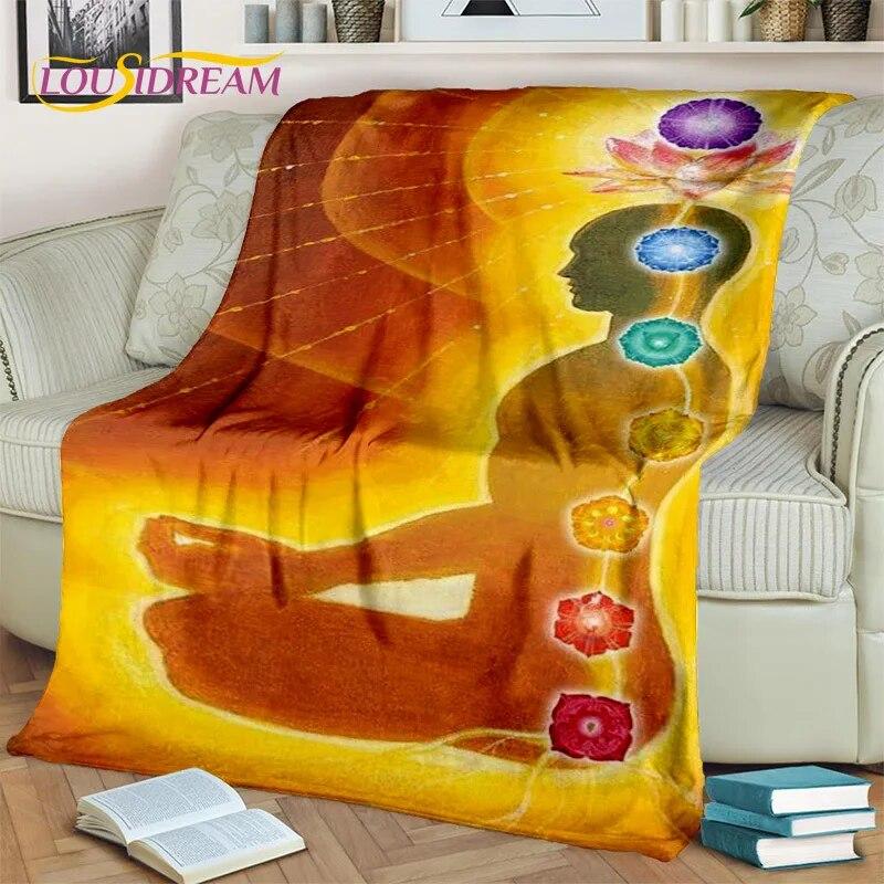 Rainbow 7 Chakra Yoga Meditation Blanket,Flannel Throw Blanket for Home Bedroom Bed Sofa Picnic Office Hiking Leisure Nap Cover