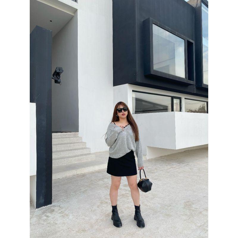 50% off Miss Biggie Fashion Plus Size Loose Easiest for Match Collar Edge Stitching Lace Wool Blend Long Sleeves Sweater