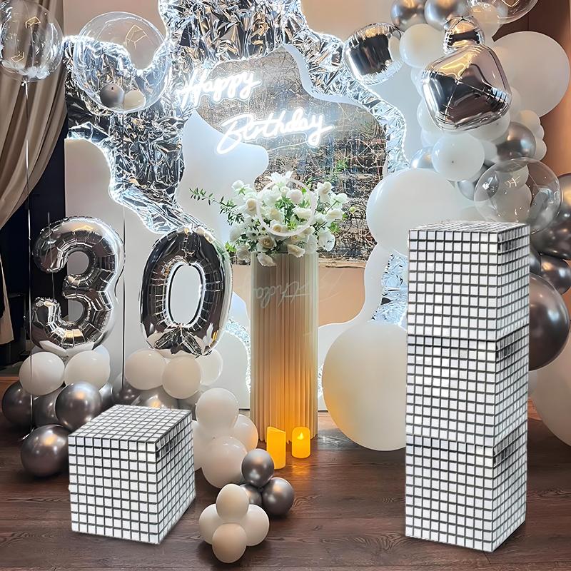 1/4PCS Scene Props Shiny Silver Magic Cube Shape Creative Packaging box Party decorations Candy box Retro 25x25x25cm