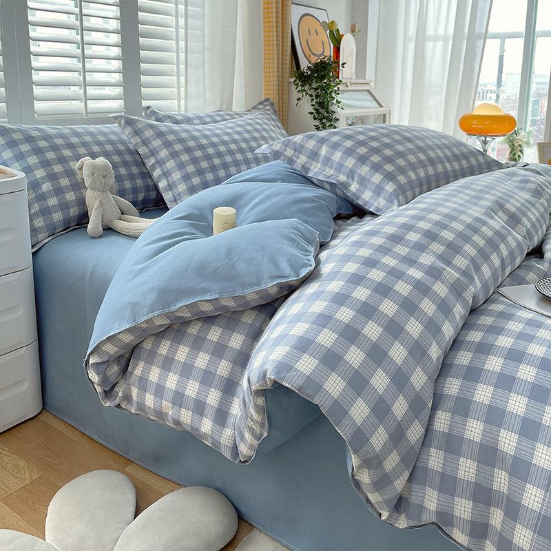 Brushed Cotton Plaid Bedding Set - Includes Duvet Cover, Bed Sheet, and Pillowcase
