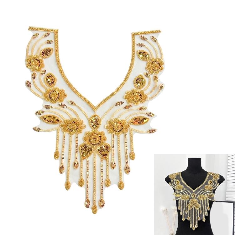 Embroidery Applique Sequins Beads Sew On Collar Patches Wedding Dress Applique For Wedding Dress Evening Gown Decoration