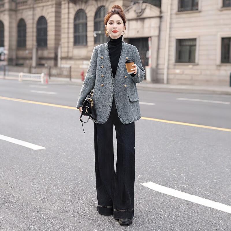 

Women s Double-Breasted Double-Faced Wool Coat L