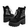 Winter European and American front lace-up boots, embroidered, side zipper thick-soled Martin boots