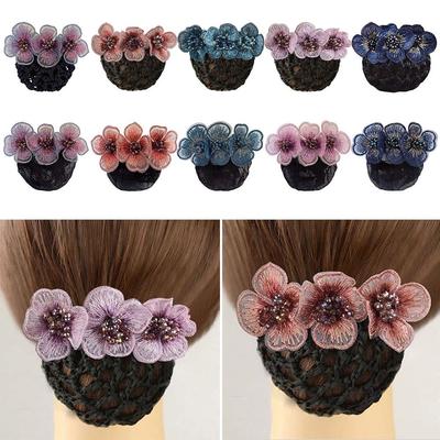 For Women Hair Net Hair Accessories Hair Net Hair Bun Bow Crochet Snood Rose Spring Clip Bun Cover