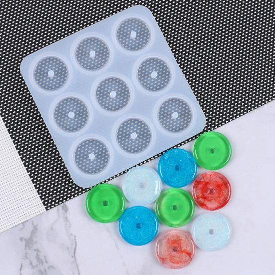 Round Silicone Mold 9 Cavity Circle Button Pendant Resin Epoxy Mold with Hole Casting Mold DIY Wind Chimes Keychain Jewelry Making Tool for Beginners