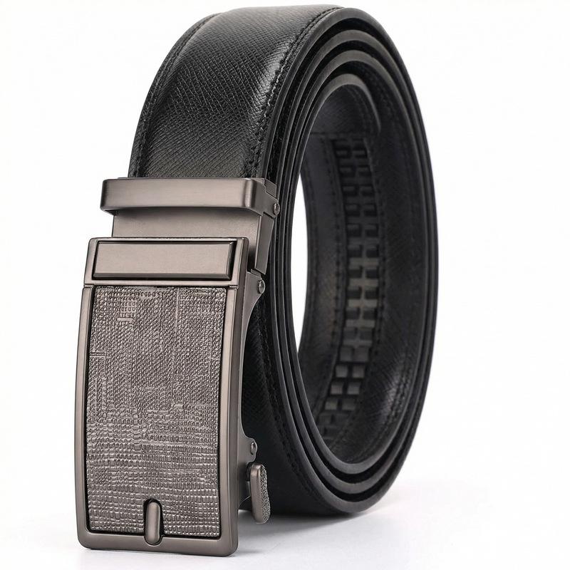 Men s Youth Casual Two-Layer Cowhide Belt with Automatic Buckle - Business Style 115 cm