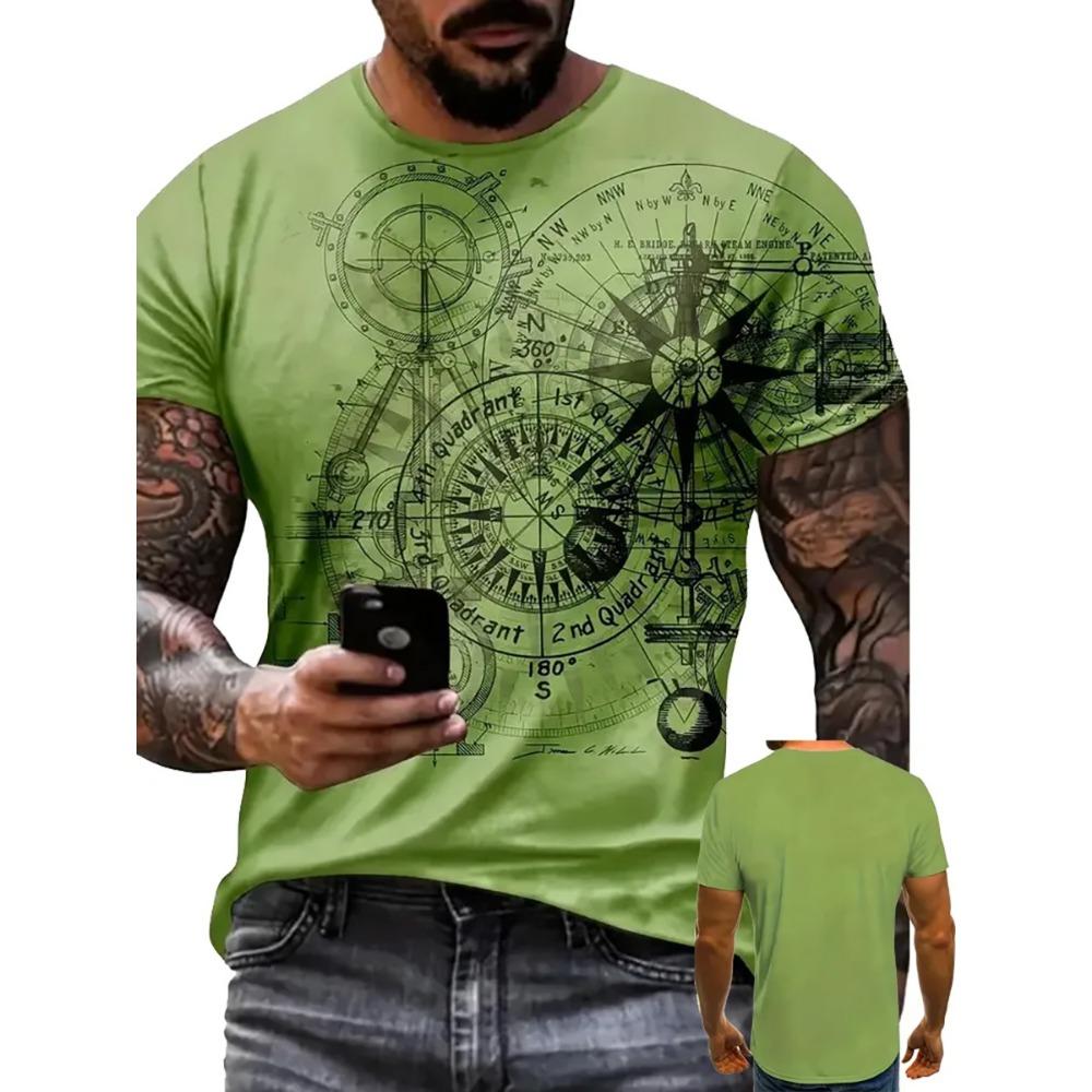 Men's 3D Printed T-shirt, Casual Round Neck Short Sleeved Top, Summer Fashionable T-shirt, Suitable for Daily and Vacation Wear