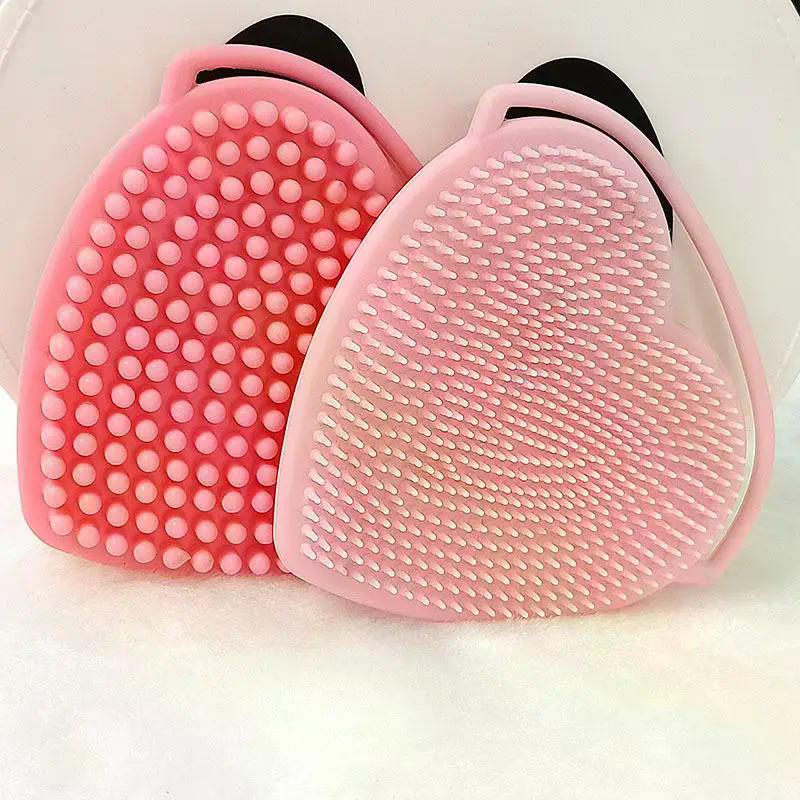 Heart Shaped Silicone Facial Brush Double-sided Scrabber Hanging Brush Soft Cleansing Brush Portable Exfoliating Beauty Brush
