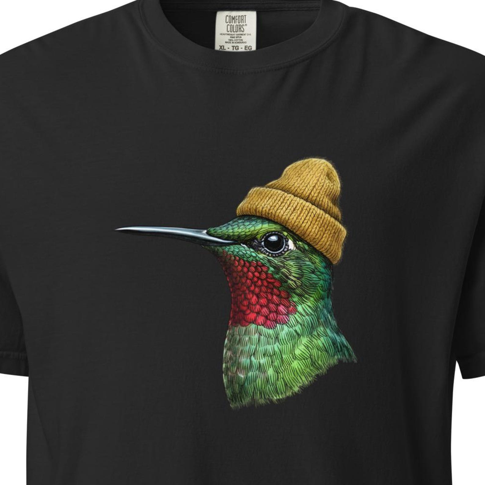 Hummingbird Beanie T-Shirt, Funny Bird Tee, Cute Hummingbird Shirt, Bird Lover Gift L
