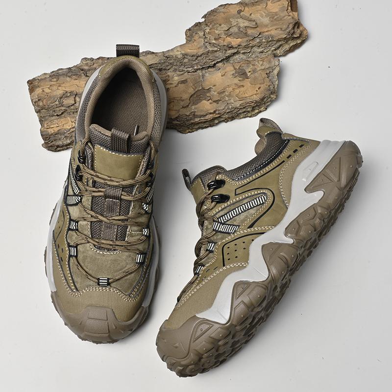 Fashion Classic Mens Casual Leather Thick Bottom Shoes Soft Leather Lace-up Lightweight Mountaineering Shoes Outdoor Antiskid Sneakers