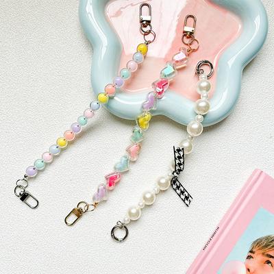 Color Pearl Mobile Phone Case Portable Chain Diy Lanyard Bow Love Wind Lanyard Anti-Drop Small Fresh