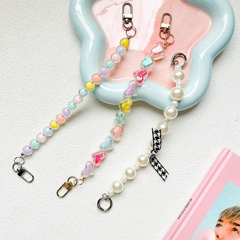 Color Pearl Mobile Phone Case Portable Chain Diy Lanyard Bow Love Wind Lanyard Anti-Drop Small Fresh