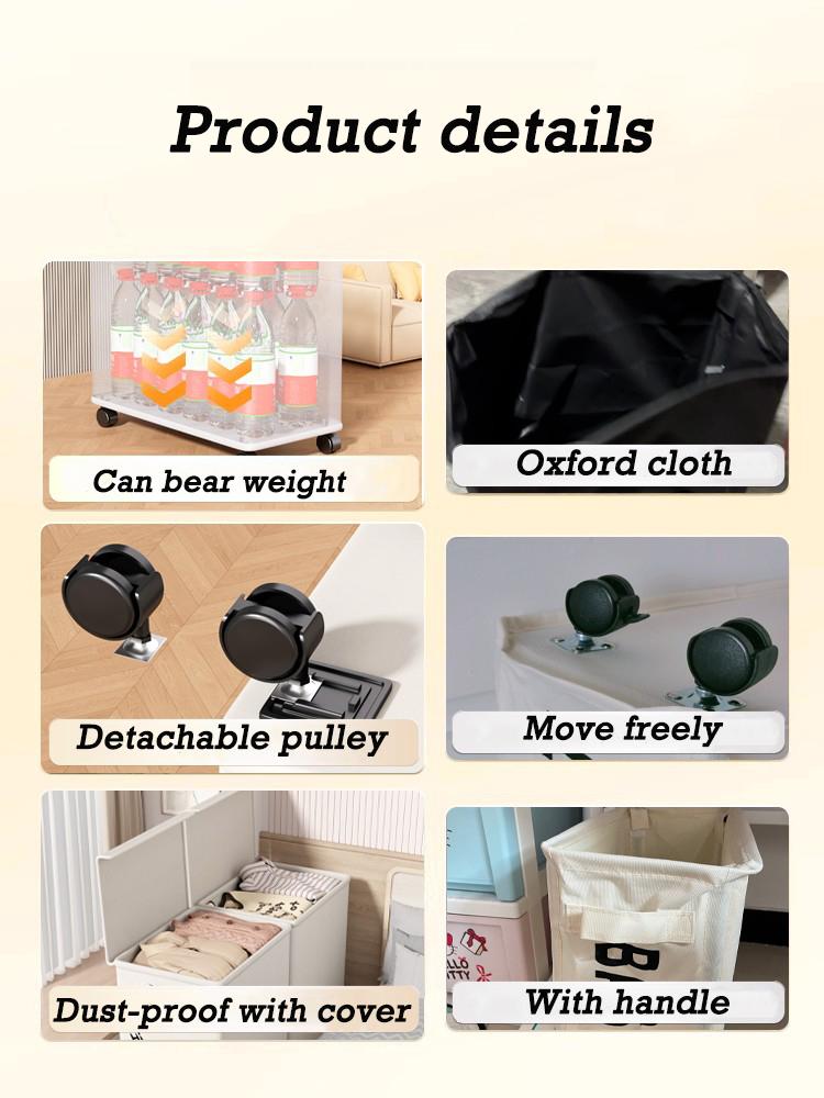 1pc Movable Storage Basket Oxford Cloth Laundry Basket With Pulleys Large Capacity Foldable Office Storage Rack Snacks Trolley
