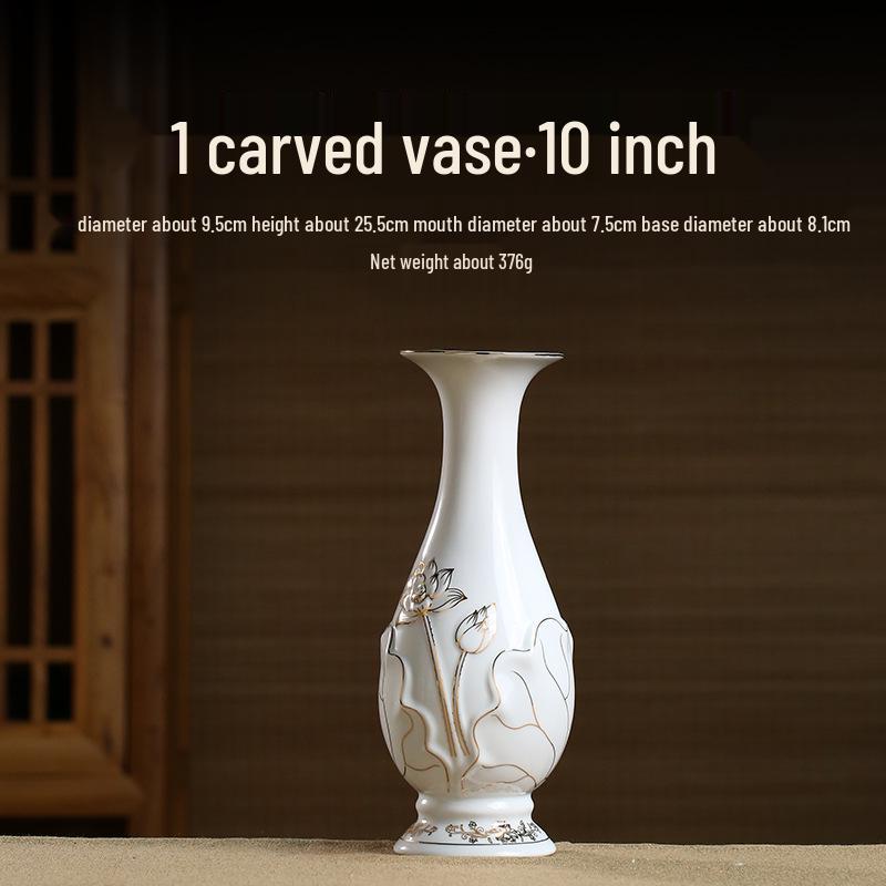 Gold-Painted Ceramic Jade Vase for Offering Flowers To Buddha - Guanyin Bodhisattva Pure Water Bottle and Buddhist Altar Ornament.