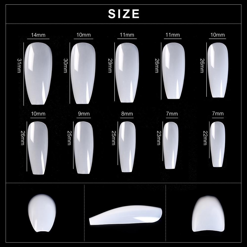 kads 500pcs T Shaped No-Crease Full Cover False Nail Tips Fake Nails White Nature Clear Translucent 10 Sizes Nail Art Manicure Tools
