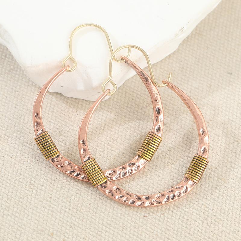 Ethnic Style Minimalist Textured Bronze Color Hoop Earrings Women's Vintage Exquisite Jewelry Accessories Perfect Festival Gifts