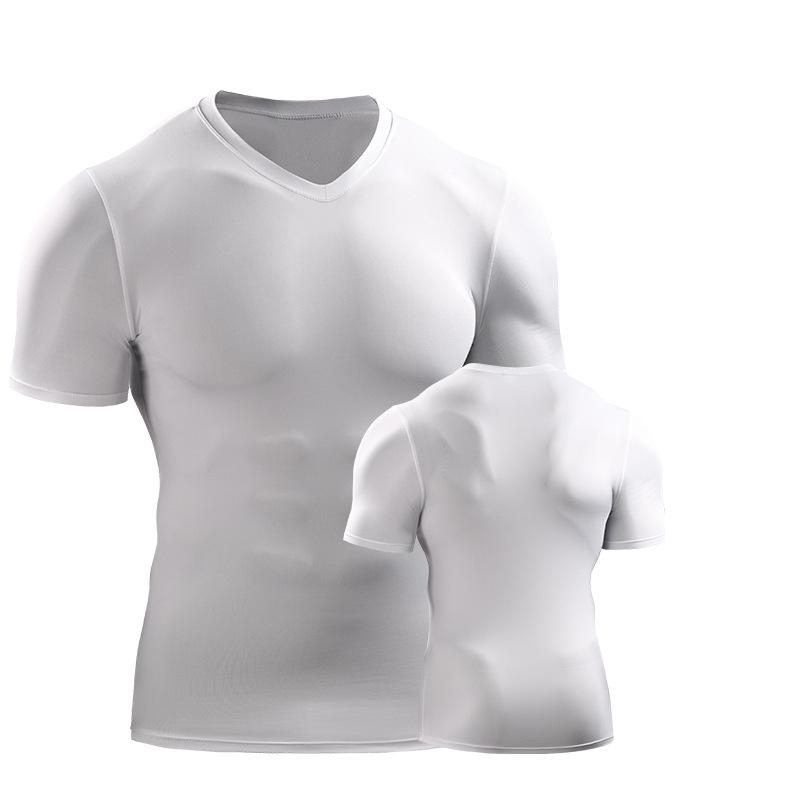 

Мужские футболки Облегающие тренировочные С V-образным вырезом Спортивная одежда Фитнес одежда Беговые дышащие быстросохнущие компрессионные с коротким рукавом Топы M L XL XXL 3XL 3XL белый