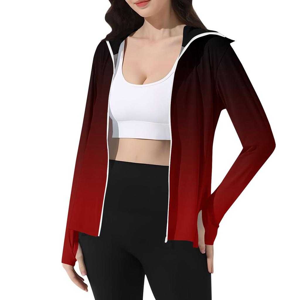 Women's Print Ice Silk Hooded Lightweight Long Sleeve Sun  Jacket Top