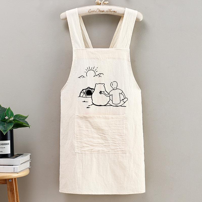 Cross-Back Cotton Crepe Apron for Milk Tea Shop Employees
