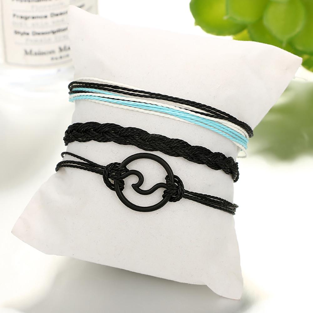 Bohemian Wax Line  Bracelet Alloy Handmade Hemp Rope Bracelet Set