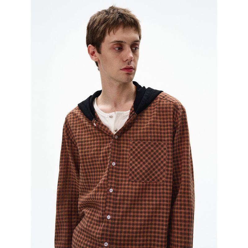Madwitch Retro Plaid Hooded Long-Sleeved Shirt for Men and Women, Loose Casual Vibe, Versatile for Work Clothing, Early Autumn Shirt