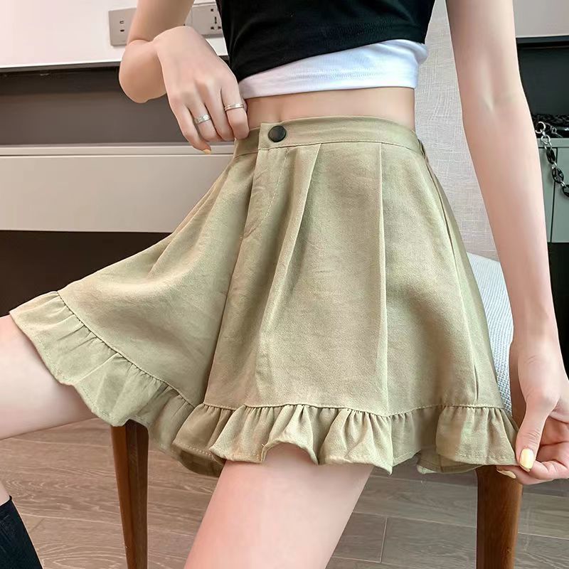 

Женские шорты цвета хаки летние тонкие повседневные свободные с широкими штанинами высокой посадки облегающие универсальные костюмные шорты S хаки