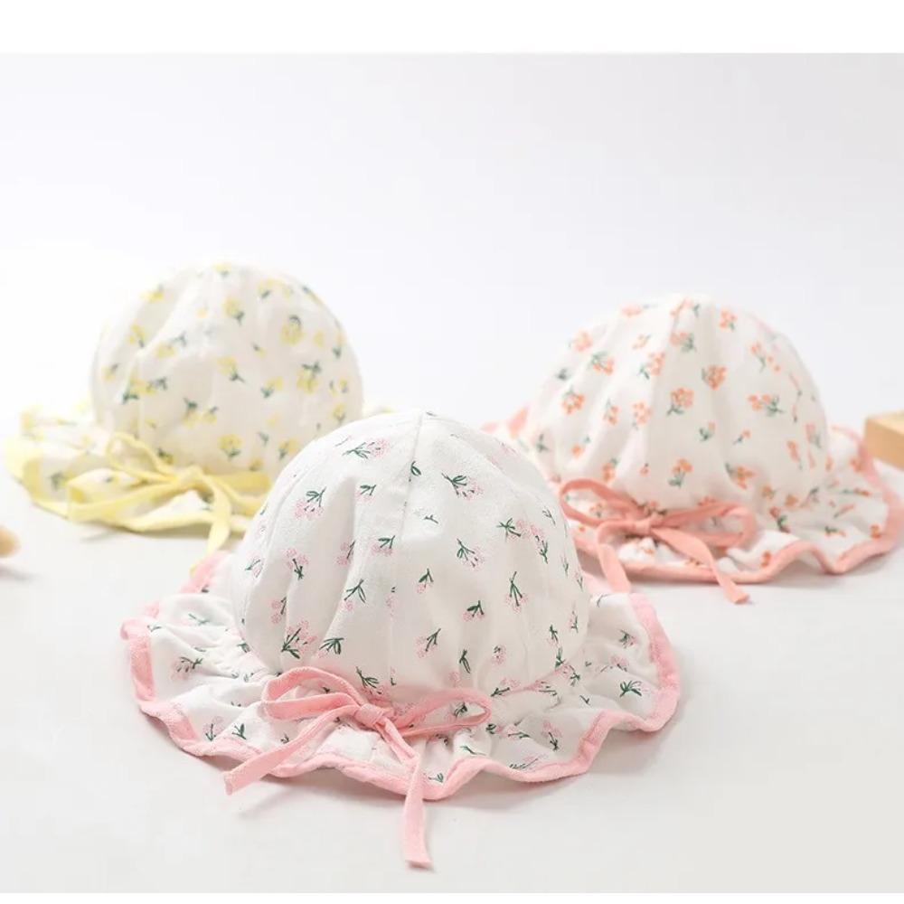Spring Summer Cute Baby Girls Hat Floral Cotton Bucket Cap Dome Newborn Hats 1-18M