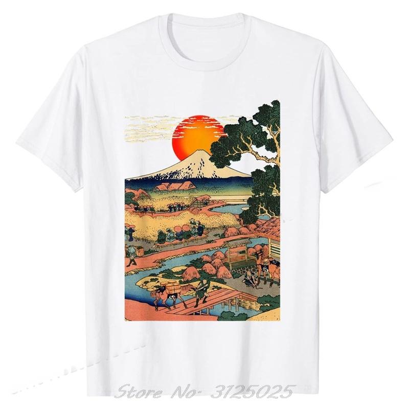 Edo Japan Scenery Sunset At Mount Fuji Ukiyo Cotton Tshirt Special Oversized Tshirt Graphic Tees Fitness Tops Unisex Clothing
